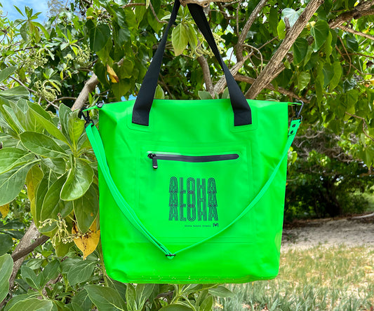 Green Waterproof Tote Bag with Splash-Proof Zipper